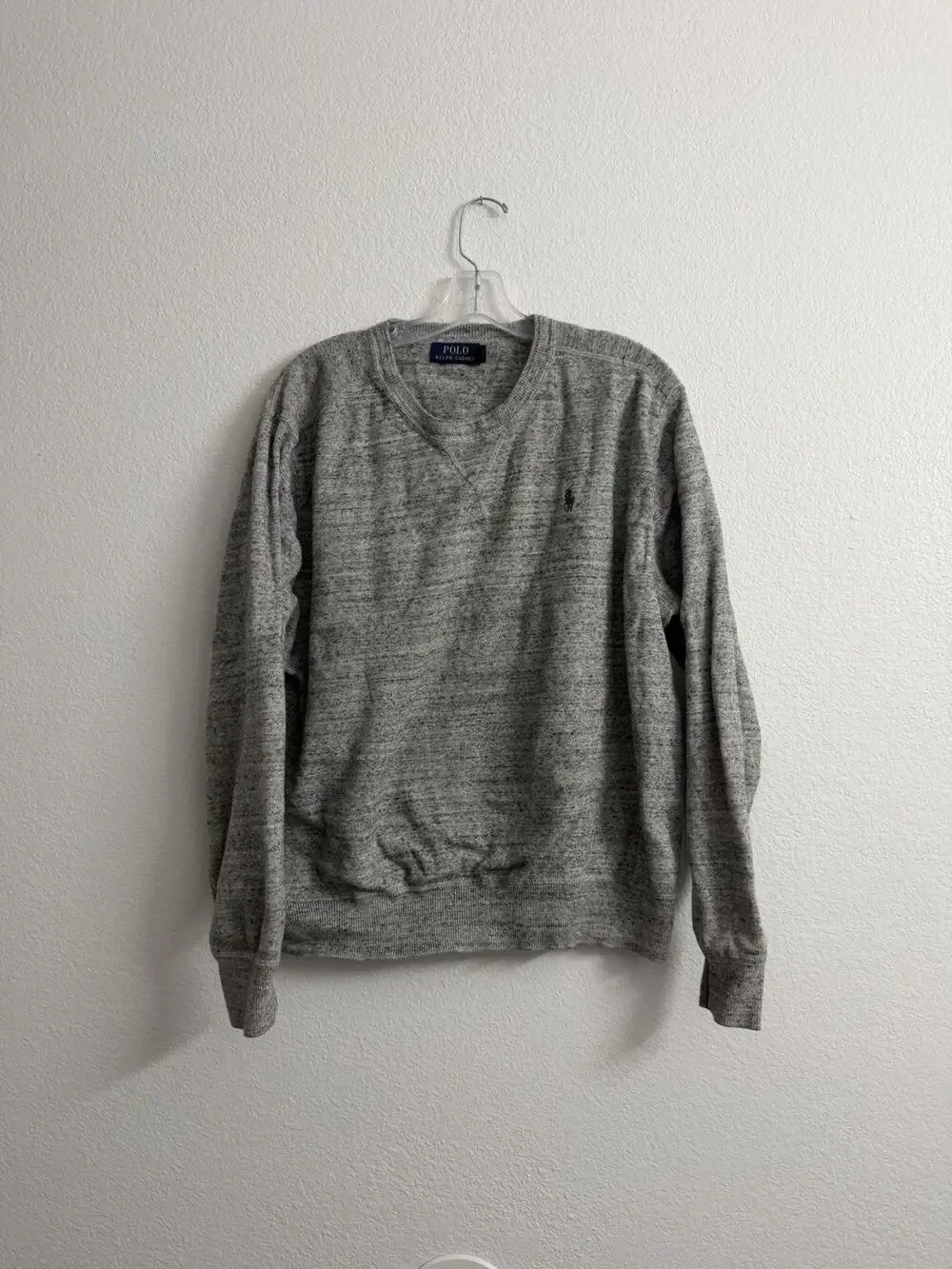 Polo Ralph Lauren Sweater Mens L Grey 100% Cotton Crewneck Knit Pullover
